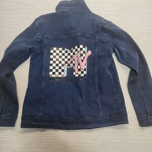 MTV Music Television Denim Jacket Girls XL 14-16 Dark Wash Retro Logo Trucker